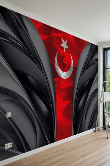 Dreamwall Kıvrımlı Paneller ve Ay-Yıldız Desenli Tek Parça Tekstil Duvar Kağıdı
