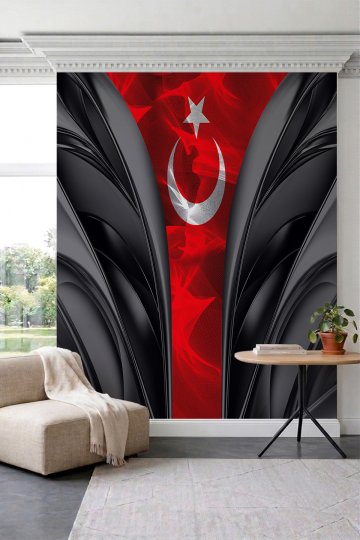 Dreamwall Kıvrımlı Paneller ve Ay-Yıldız Desenli Tek Parça Tekstil Duvar Kağıdı küçük görsel 2