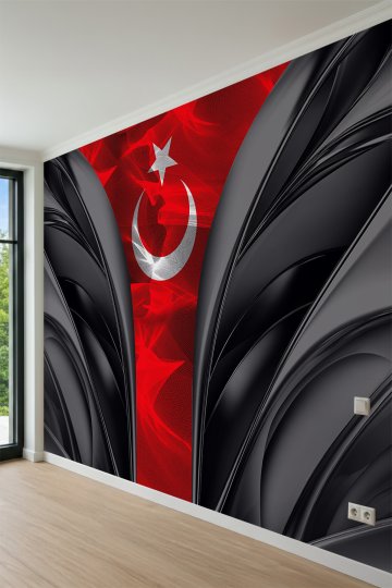 Dreamwall Kıvrımlı Paneller ve Ay-Yıldız Desenli Tek Parça Tekstil Duvar Kağıdı küçük görsel 3