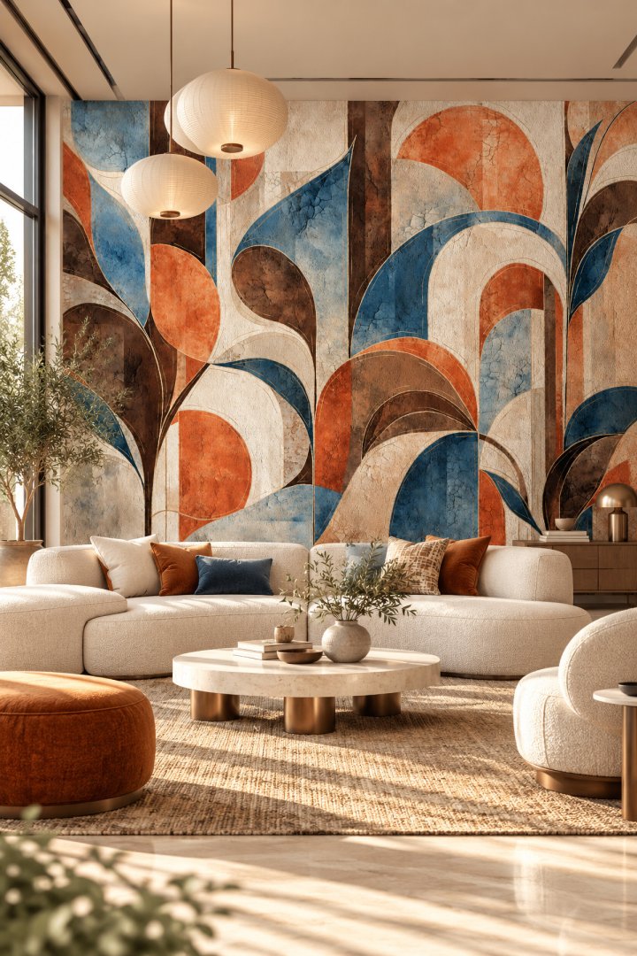 Dreamwall Kızıl Ritmin İzleri- Dalgalı Desenli Tek Parça Tekstil Duvar Kağıdı 