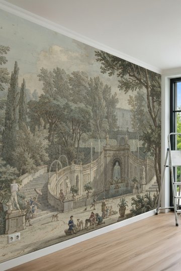 Dreamwall Klasik Bahçe ve Tarihi Çeşme Manzaralı Vintage Tek Parça Tekstil Duvar Kağıdı küçük görsel 1