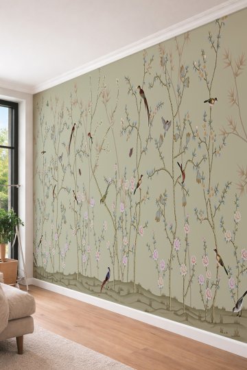 Dreamwall Klasik Chinoiserie Bahçesi - Kuş ve Çiçek Temalı Tek Parça Tekstil Duvar Kağıdı