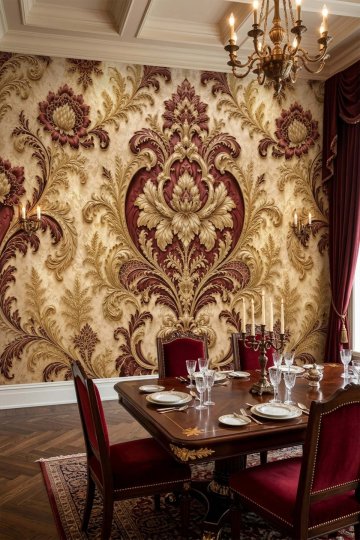 Dreamwall Klasik Damask Motifli Tek Parça Tekstil Duvar Kağıdı  küçük görsel 2