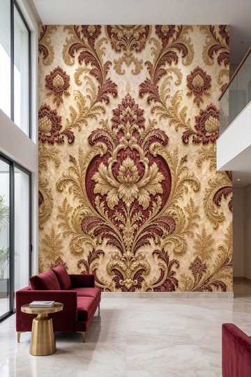 Dreamwall Klasik Damask Motifli Tek Parça Tekstil Duvar Kağıdı  küçük görsel 3