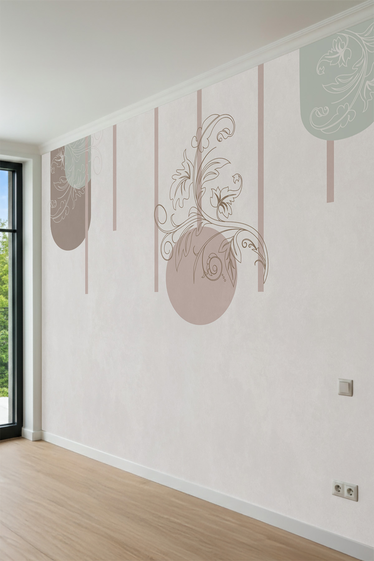 Dreamwall Klasik Damask ve Geometrik Soft Tonlar Tek Parça Tekstil Duvar Kağıdı görsel 1