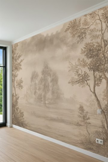 Dreamwall Klasik Gravür Manzara Desenli Sepya Tek Parça Tekstil Duvar Kağıdı küçük görsel 1