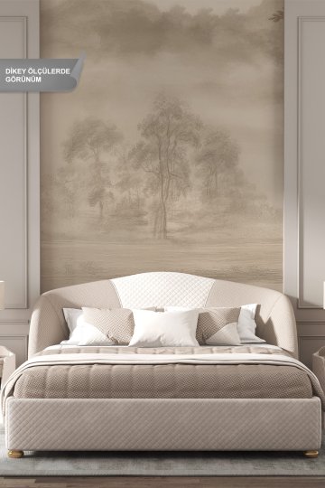 Dreamwall Klasik Gravür Manzara Desenli Sepya Tek Parça Tekstil Duvar Kağıdı küçük görsel 2