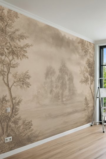 Dreamwall Klasik Gravür Manzara Desenli Sepya Tek Parça Tekstil Duvar Kağıdı küçük görsel 3