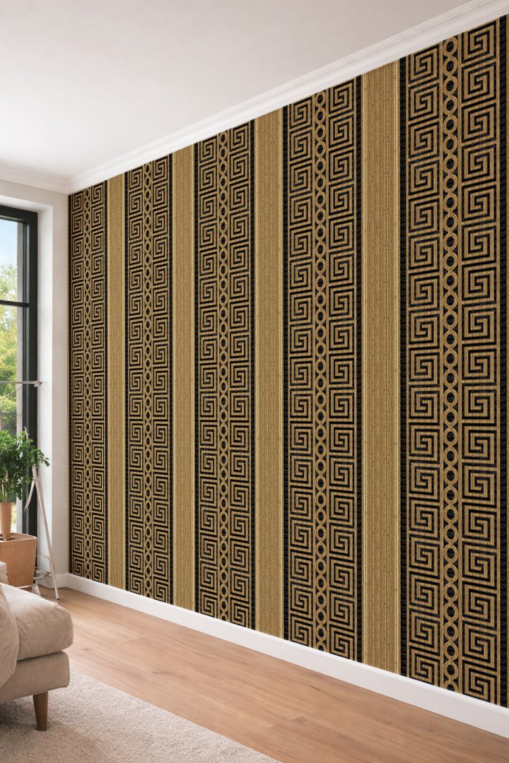 Dreamwall Klasik Meander Desenli Modern Çizgili Tek Parça Tekstil Duvar Kağıdı