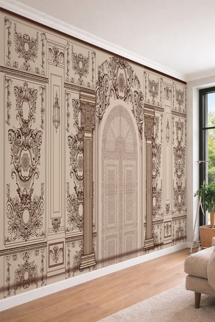 Dreamwall Klasik Panel ve Sütun Desenli - Butik Otel için Tekstil Duvar Kağıdı