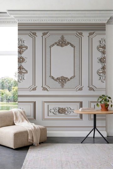 Dreamwall Klasik Rölyef Panel ve Lambri Desenli Tek Parça Tekstil Duvar Kağıdı küçük görsel 2