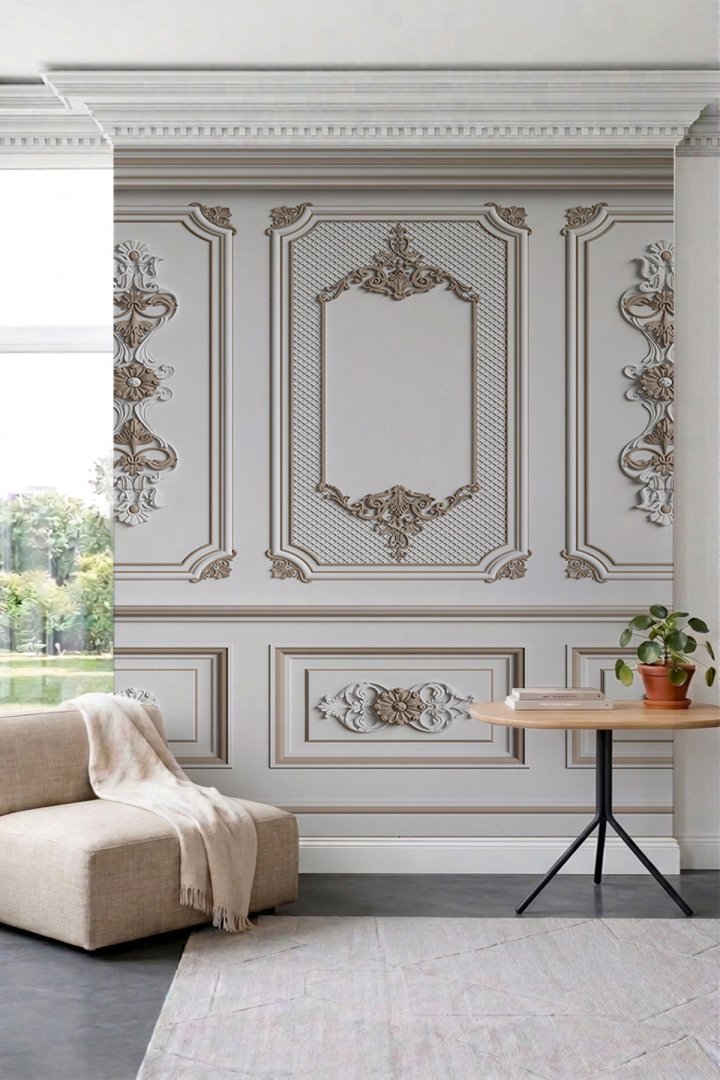 Dreamwall Klasik Rölyef Panel ve Lambri Desenli Tek Parça Tekstil Duvar Kağıdı