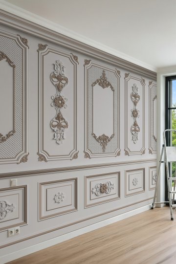Dreamwall Klasik Rölyef Panel ve Lambri Desenli Tek Parça Tekstil Duvar Kağıdı küçük görsel 1