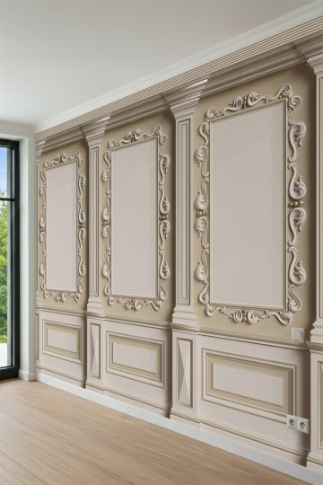 Dreamwall Klasik Saray Duvar Çıtası Görünümlü Barok Çerçeveli Tek Parça Tekstil Duvar Kağıdı küçük görsel 3
