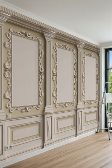 Dreamwall Klasik Saray Duvar Çıtası Görünümlü Barok Çerçeveli Tek Parça Tekstil Duvar Kağıdı küçük görsel 1