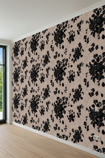 Dreamwall Klasik Siyah Gül Desenli Tek Parça Tekstil Duvar Kağıdı