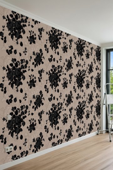 Dreamwall Klasik Siyah Gül Desenli Tek Parça Tekstil Duvar Kağıdı küçük görsel 2