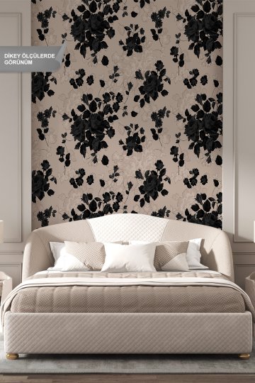 Dreamwall Klasik Siyah Gül Desenli Tek Parça Tekstil Duvar Kağıdı küçük görsel 3