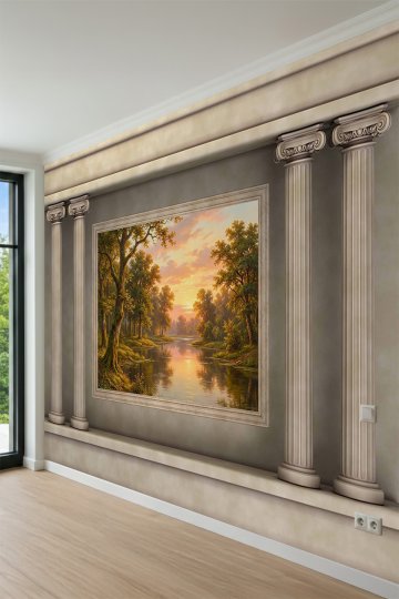 Dreamwall Klasik Sütunlu Çerçeveli Manzara Desenli Tek Parça Tekstil Duvar Kağıdı küçük görsel 2