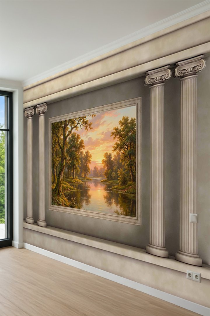 Dreamwall Klasik Sütunlu Çerçeveli Manzara Desenli Tek Parça Tekstil Duvar Kağıdı
