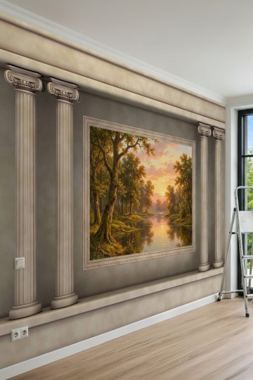 Dreamwall Klasik Sütunlu Çerçeveli Manzara Desenli Tek Parça Tekstil Duvar Kağıdı küçük görsel 3