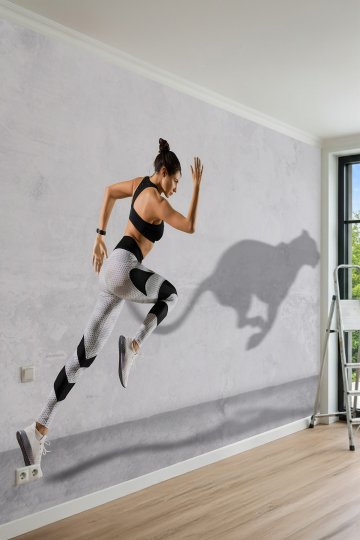 Dreamwall Koşan Kadın ve Leopar Gölge Görünümlü Tek Parça Tekstil Duvar Kağıdı küçük görsel 2