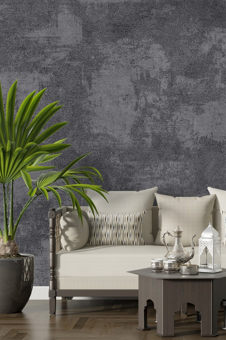 Dreamwall Koyu Beton Ve Tekstil Doku Desenli Tek Parça Tekstil Duvar Kağıdı