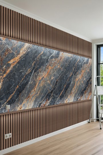 Dreamwall Koyu Mermer ve Ahşap Çıta Desenli Tek Parça Tekstil Duvar Kağıdı küçük görsel 1