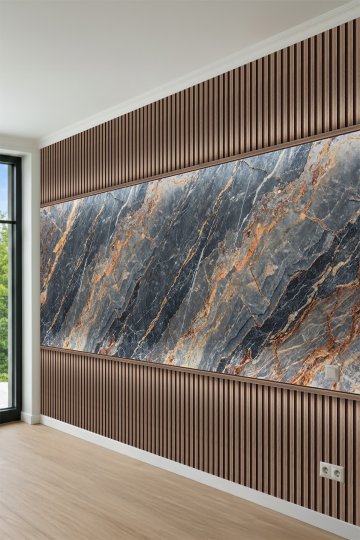 Dreamwall Koyu Mermer ve Ahşap Çıta Desenli Tek Parça Tekstil Duvar Kağıdı küçük görsel 3