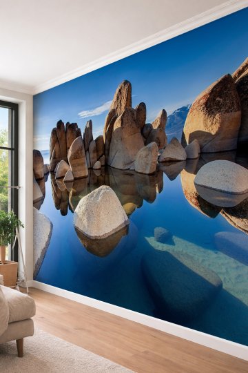 Dreamwall Kristal Göl ve Kayalıklar - Spa ve Ofis İçin Tek Parça Tekstil Duvar Kağıdı