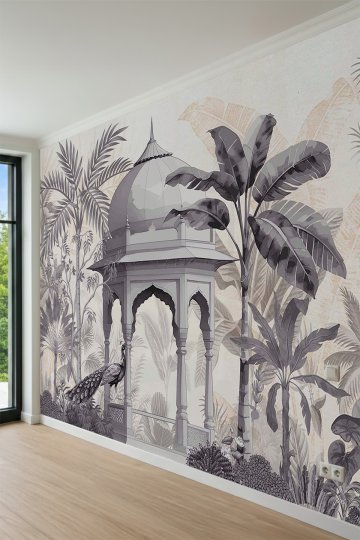 Dreamwall Kubbeli Oryantal Çardak, Tavus Kuşu ve Tropikal Bitki Tek Parça Tekstil Duvar Kağıdı küçük görsel 3