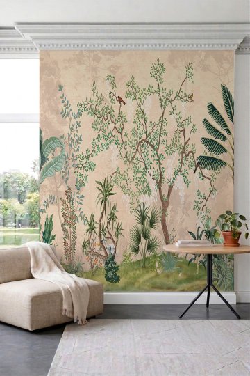 Dreamwall Kuşlu Ağaç ve Tropikal Bitki Desenli Chinoiserie Tek Parça Tekstil Duvar Kağıdı küçük görsel 2