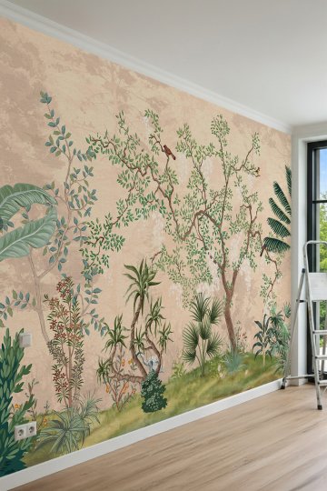 Dreamwall Kuşlu Ağaç ve Tropikal Bitki Desenli Chinoiserie Tek Parça Tekstil Duvar Kağıdı küçük görsel 3