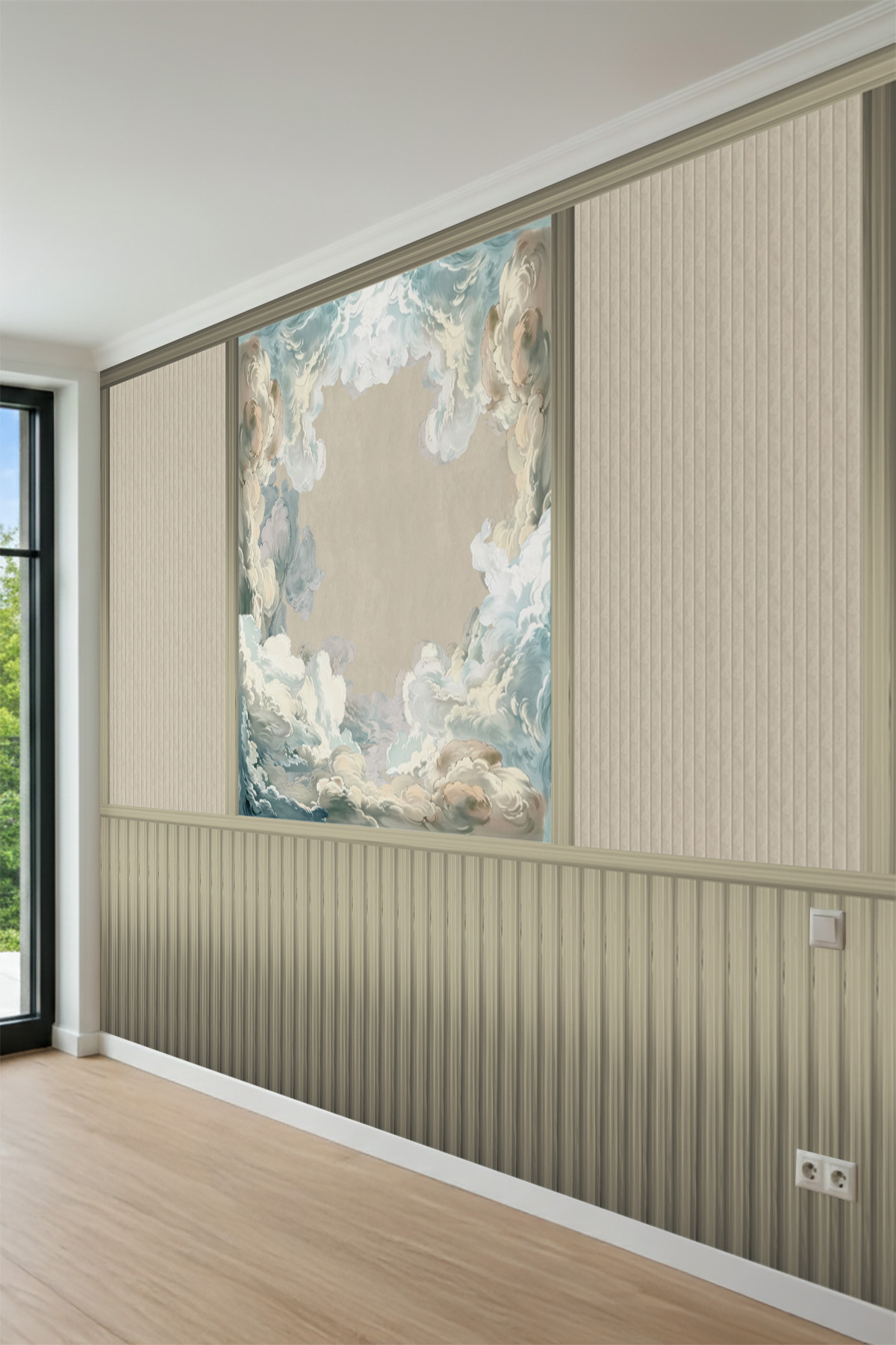 Dreamwall Lambri ve Gökyüzü Soft Fresk Desenli Tek Parça Tekstil Duvar Kağıdı görsel 1