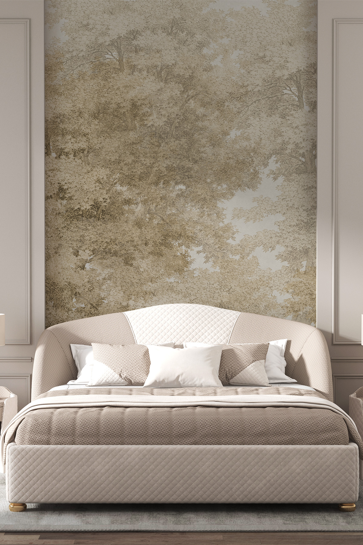 Dreamwall Lambri ve Gravür Ağaç Desenli Tek Parça Tekstil Duvar Kağıdı görsel 1