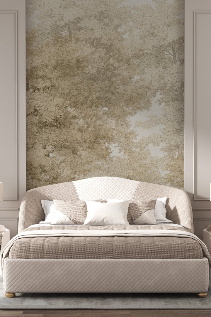Dreamwall Lambri ve Gravür Ağaç Desenli Tek Parça Tekstil Duvar Kağıdı