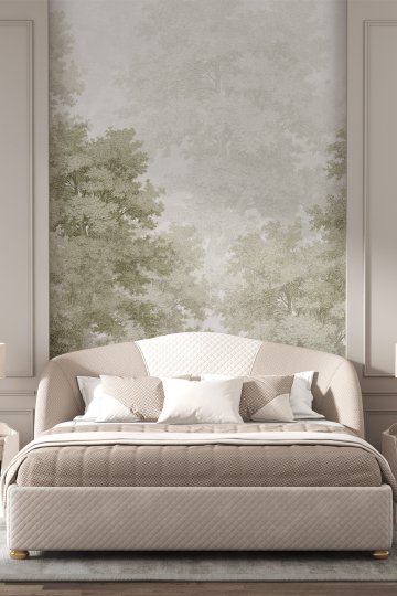 Dreamwall Lambri ve Yeşil Gravür Ağaç Desenli Tek Parça Tekstil Duvar Kağıdı küçük görsel 2