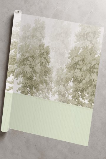 Dreamwall Lambri ve Yeşil Gravür Ağaç Desenli Tek Parça Tekstil Duvar Kağıdı küçük görsel 4