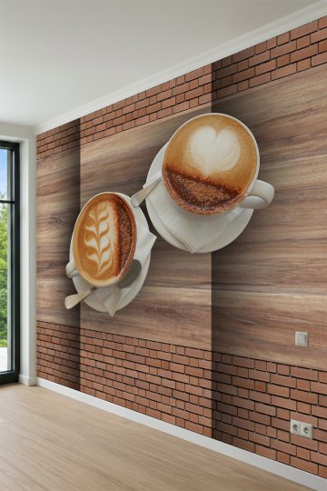 Dreamwall Latte Art Kahve Fincanı Desenli Kafe Konseptli Tek Parça Tekstil Duvar Kağıdı