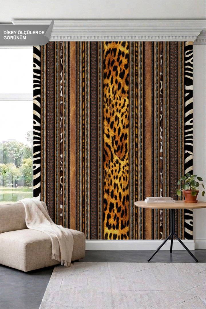 Dreamwall Leopar, Zebra ve Hayvan Derisi Dokulu Dikey Şeritli Tek Parça Tekstil Duvar Kağıdı