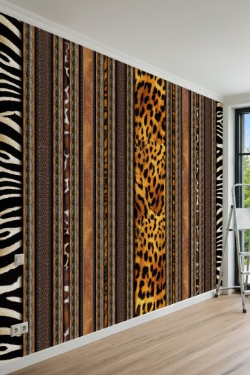 Dreamwall Leopar, Zebra ve Hayvan Derisi Dokulu Dikey Şeritli Tek Parça Tekstil Duvar Kağıdı küçük görsel 2
