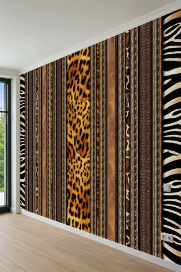 Dreamwall Leopar, Zebra ve Hayvan Derisi Dokulu Dikey Şeritli Tek Parça Tekstil Duvar Kağıdı küçük görsel 3