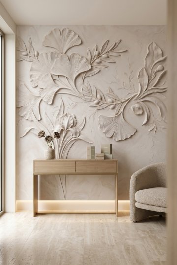 Dreamwall Liora Bahçesi- Kabartma Görünümlü Bitki Desenli Tek Parça Tekstil Duvar Kağıdı  küçük görsel 3
