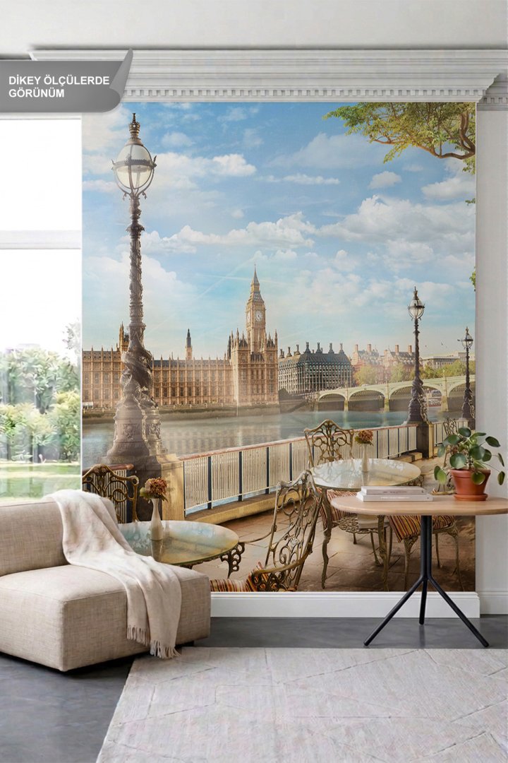 Dreamwall Londra Big Ben ve Nehir Manzaralı Tek Parça Tekstil Duvar Kağıdı