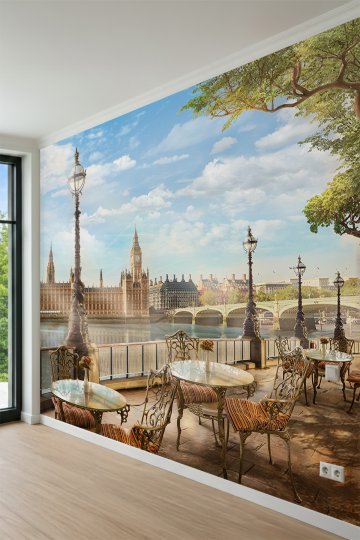 Dreamwall Londra Big Ben ve Nehir Manzaralı Tek Parça Tekstil Duvar Kağıdı küçük görsel 3