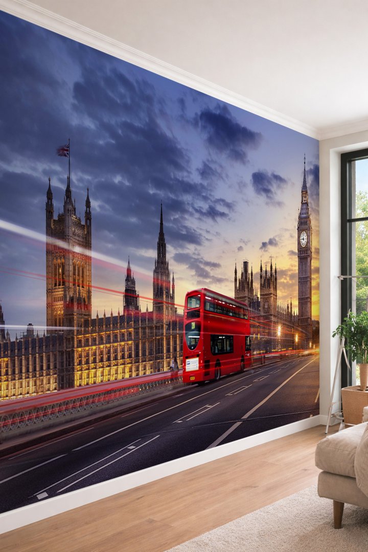 Dreamwall Londra Şehir Manzarası - Ofis ve Kafe İçin Big Ben Temalı Tek Parça Tekstil Duvar Kağıdı