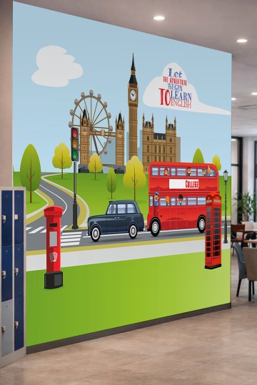 Dreamwall Londra Simgeleri, Big Ben, Kırmızı Çift Katlı Otobüs ve Telefon Kulübesi Motifli Tek Parça Tekstil Duvar Kağıdı küçük görsel 2