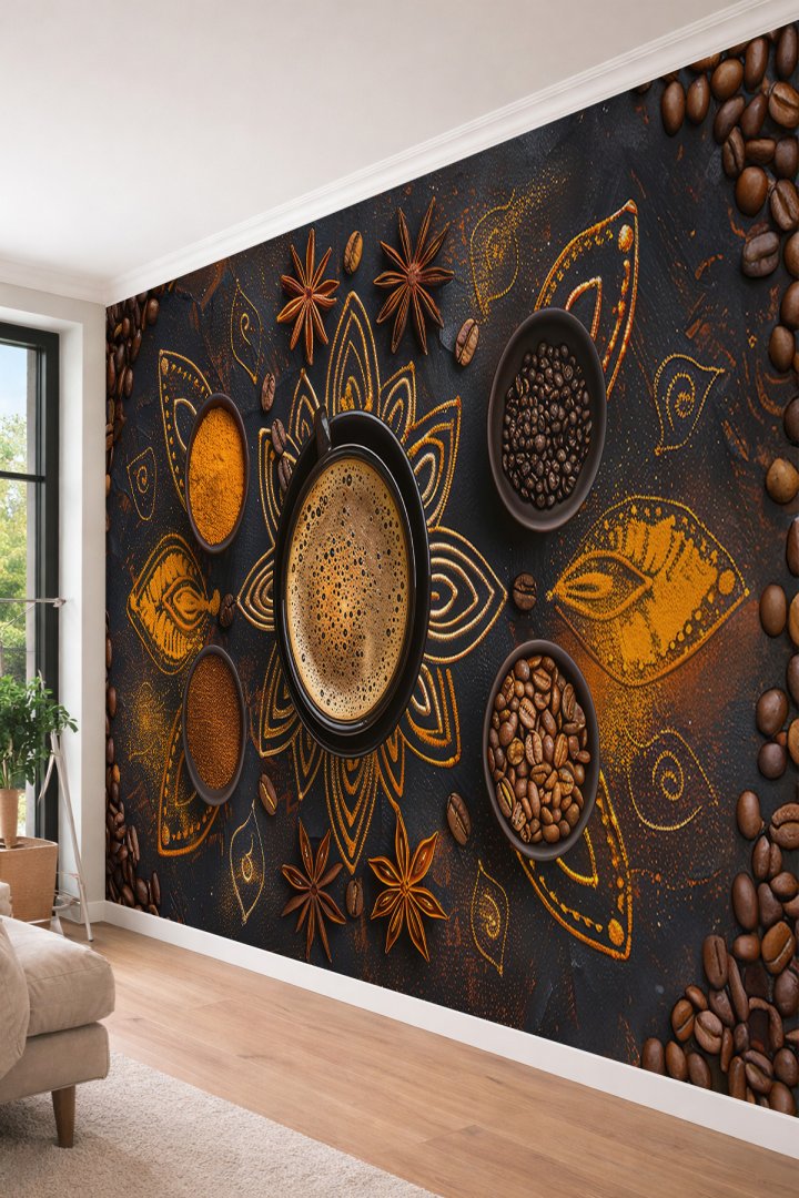 Dreamwall Mandala Baharatlı Kahve Temalı Tek Parça Tekstil Duvar Kağıdı