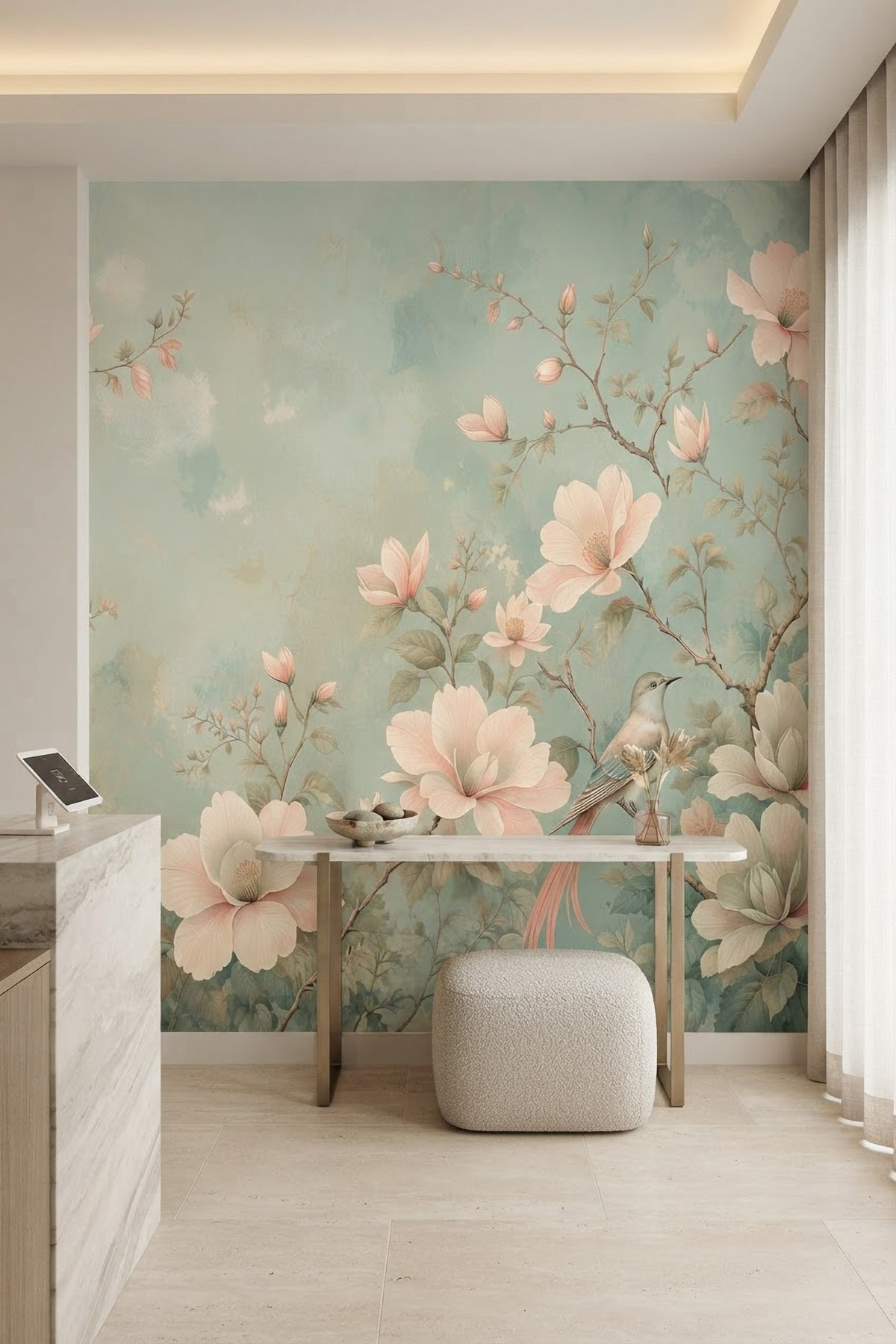 Dreamwall Manolya Bahçesi- Soft Çiçek Desenli Tek Parça Tekstil Duvar Kağıdı  görsel 1