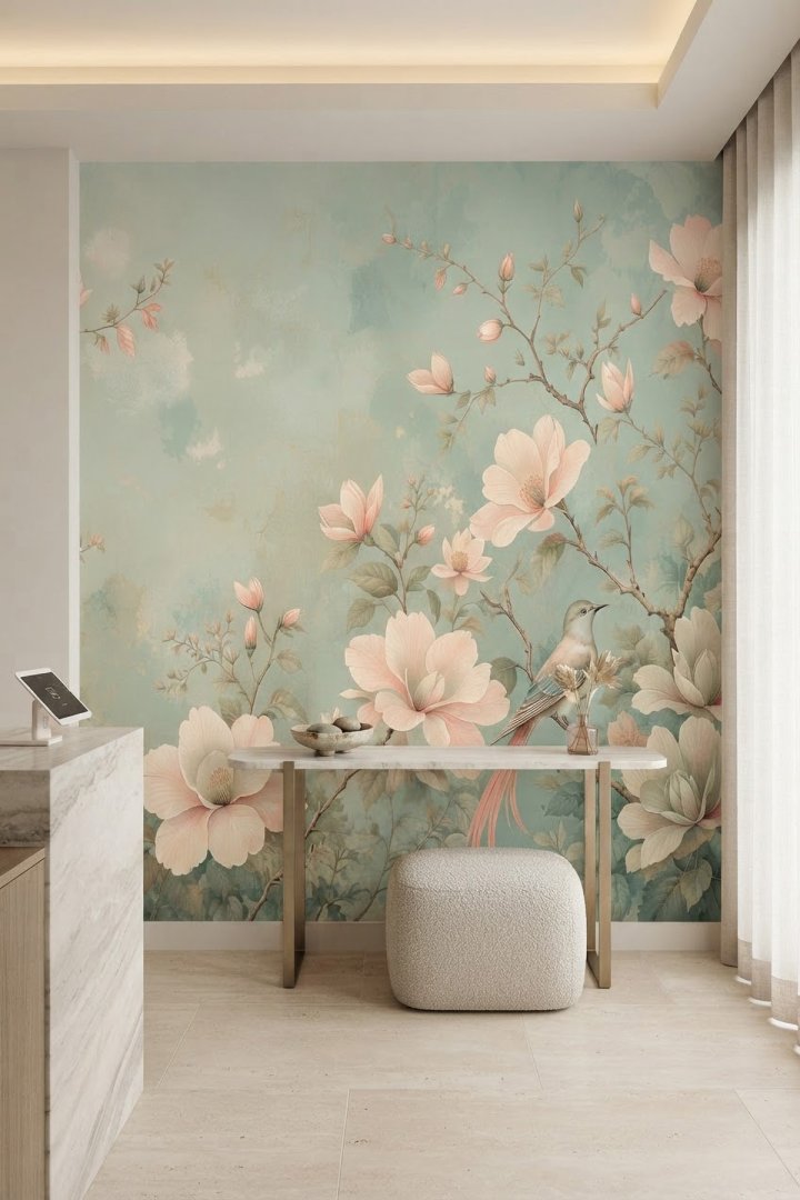 Dreamwall Manolya Bahçesi- Soft Çiçek Desenli Tek Parça Tekstil Duvar Kağıdı 
